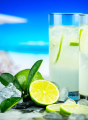 Fresh lime drinks macro shot