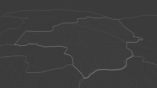 Zamfara, state with its capital, zoomed and extruded on the bilevel map of Nigeria in the conformal Stereographic projection. Animation 3D