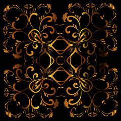 Gold monogram on a black background. Vector floral symbol for cafe, restaurant, shop, print, stamp,  elegant wedding invitation card; invitation. 
