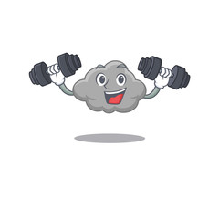 Mascot design of smiling Fitness exercise grey cloud lift up barbells