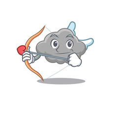 Grey cloud in cupid cartoon character with arrow and wings