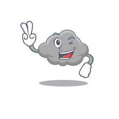Happy grey cloud cartoon design concept with two fingers