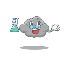 Grey cloud smart Professor Cartoon design style working with glass tube