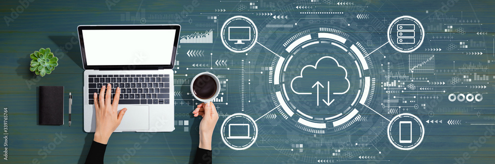 Wall mural cloud computing with person using a laptop computer