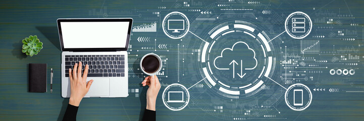 Cloud computing with person using a laptop computer