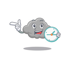 Grey cloud mascot design concept smiling with clock