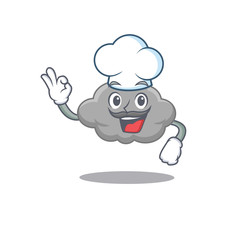 Grey cloud chef cartoon design style wearing white hat