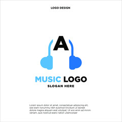 Fototapeta premium Love Music Headphones symbols logo, vector template.