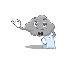 A cartoon character of grey cloud waiter working in the restaurant