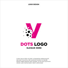 Letter V logo. Alphabet logotype vector design with dots element.