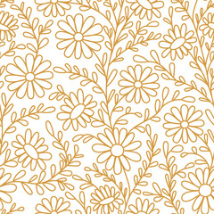 Floral pattern. Chamomiles. Seamless pattern gold outline on a white background
