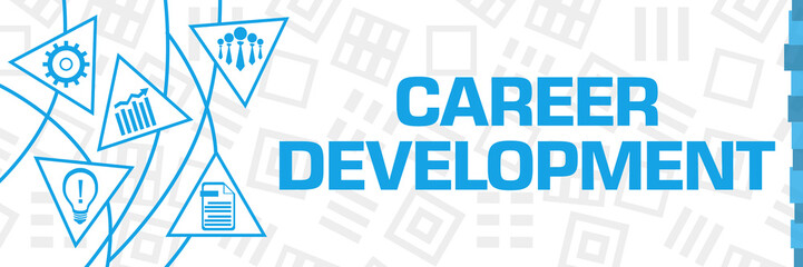 Career Development Business Symbols Blue Curves Triangles Horizontal 