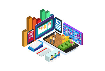 Modern Isometric Activity Online shopping concept with character, Suitable for Diagrams, Infographics, Game Asset, And Other Graphic Related Assets