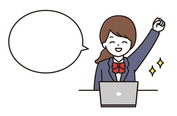 学生 女性 パソコン 吹き出し イラスト