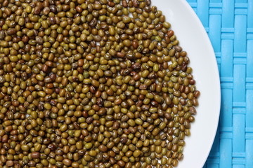 Green gram or mung beans in white plate 