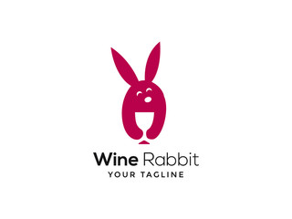 creative logo rabbit bring wine in negative style