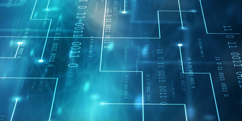 2d illustration abstract digital binary data on computer screen