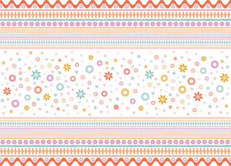 Pastel colors ornament, folk style seamless border, decoration, vector