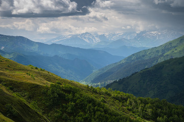 Summer season in Caucasus mountain range at Ushguli village, Svaneti region in Georgia