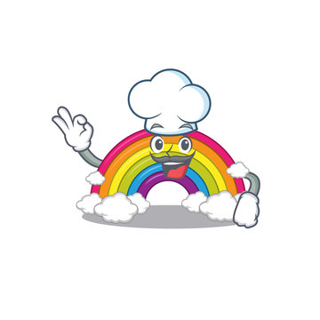 rainbow chef cartoon design style wearing white hat