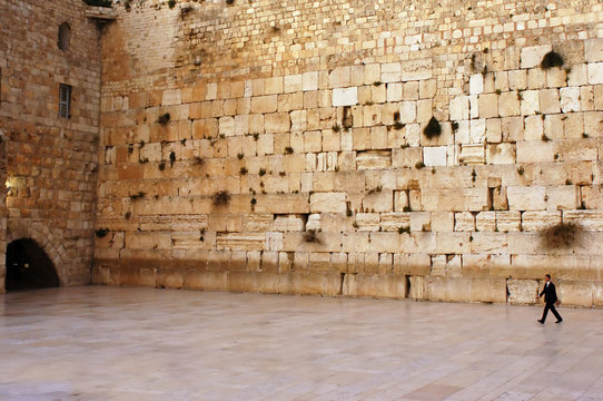 One Jewish orthodox man at Kotel Wailing Western Wall in Jerusalem Old City Israel