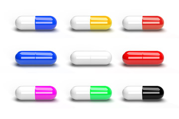 3D Capsule Pills on White Background