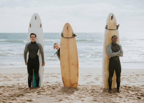 Posing professional surfers