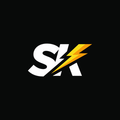 Initial Letter SK with Lightning