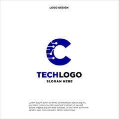 C Technology Circuit Alphabet. Logo. Simple, modern, futuristic. With Blue Gradation Color.