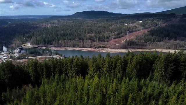 A view point of Stave Lake and Stave Lake hydro dam from a popular hiking trail in Mission, BC, Canada.