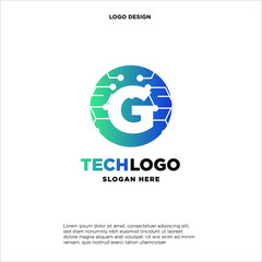 G Technology Circuit Alphabet. Logo. Simple, modern, futuristic. With Blue Gradation Color.
