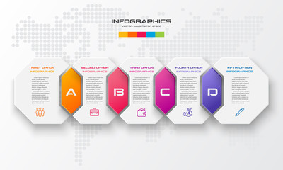 Octagon infographic fot business concept with 5 options,Abstract design element,Vector illustration.