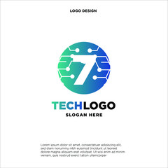 7 Technology Circuit Alphabet. Logo. Simple, modern, futuristic. With Blue Gradation Color.
