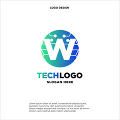 W Technology Circuit Alphabet. Logo. Simple, modern, futuristic. With Blue Gradation Color.