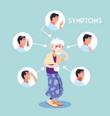 infographic showing incubation and symptoms with icons and infected person