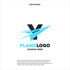 big capital letter Y slashed with a paper airplane. aeromode logo vector.