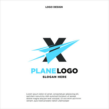 big capital letter X slashed with a paper airplane. aeromode logo vector.