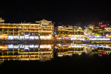 Night scene of phoenix ancient city, xiangxi, China