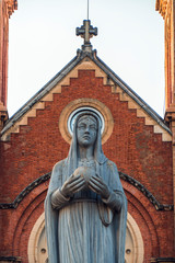 Saigon Notre-Dame Cathedral Basilica (Basilica of Our Lady of The Immaculate Conception) on blue sky background in Ho Chi Minh city, Vietnam. Ho Chi Minh is a popular tourist destination of Asia.