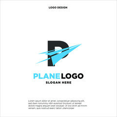 big capital letter P slashed with a paper airplane. aeromode logo vector.