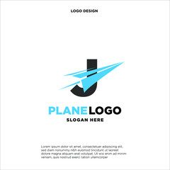 big capital letter J slashed with a paper airplane. aeromode logo vector.