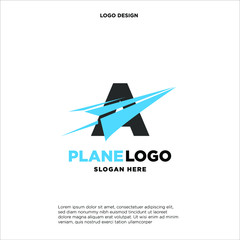 big capital letter A slashed with a paper airplane. aeromode logo vector.