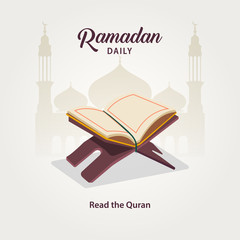 Qoran Mushaf Illustration Vector Design. every day read the Quran in Ramadan
