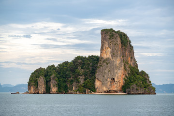 Beautiful landscape of limestone isoloted island in Phang-Nga bay national park near Phuuket Thailand. Beach & Sea summer vacation background concept.