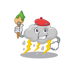 A creative cloud stormy artist mascot design style paint with a brush