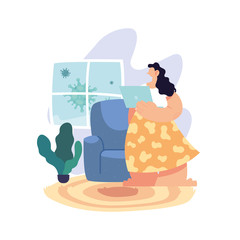 woman working at home, quarantine by coronavirus