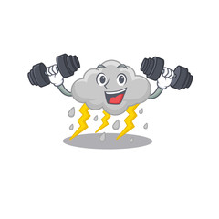 Mascot design of smiling Fitness exercise cloud stormy lift up barbells