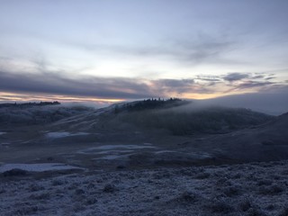 sunrise in the mountains of winter