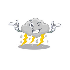 Cartoon design concept of cloud stormy with funny wink eye