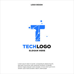 T Technology Circuit Alphabet. Logo. Simple, modern, futuristic. With Blue Gradation Color.